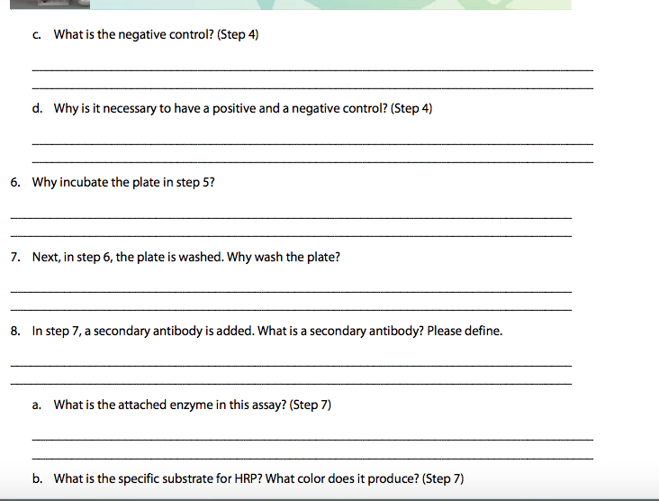 C. What is the negative control? (Step 4) d. Why is | Chegg.com