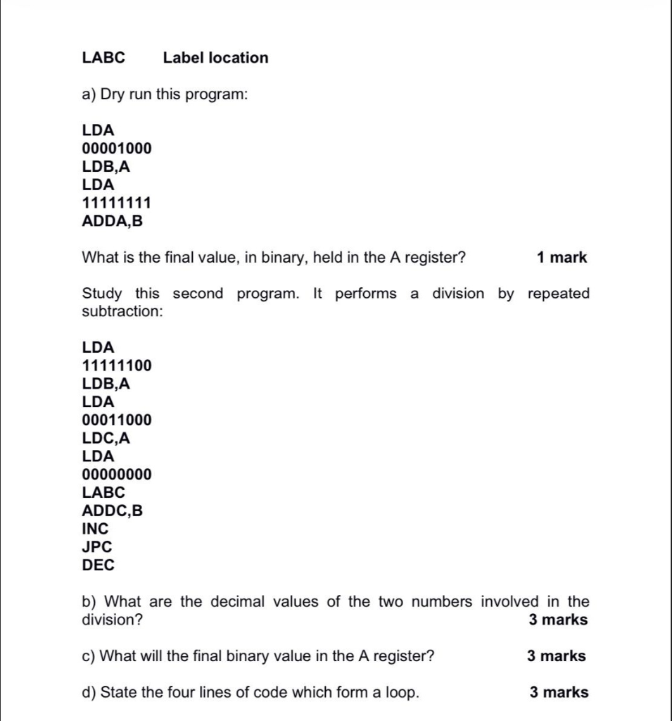 Solved An assembly language has this instruction set: LDA | Chegg.com