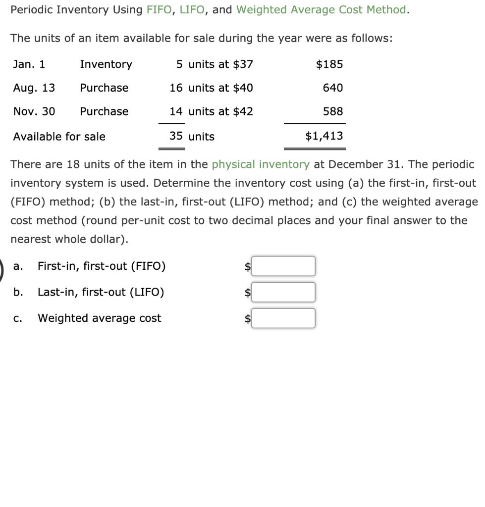 Solved] FIFO and Weighted Average Cost method