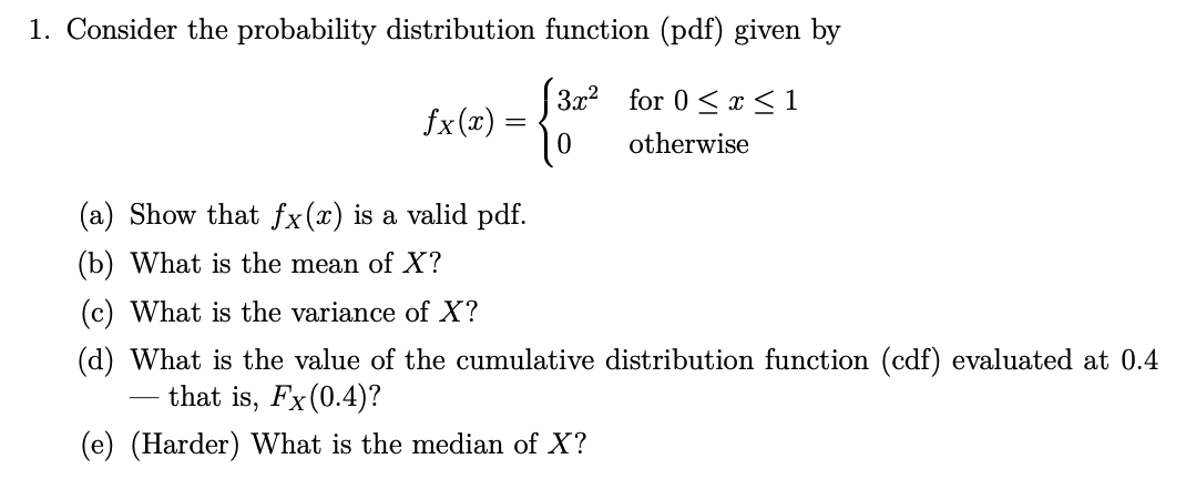 Solved 1. Consider The Probability Distribution Function | Chegg.com