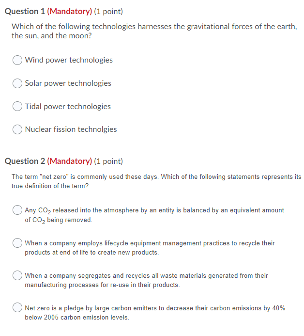 Solved Question 1 (Mandatory) (1 Point) Which Of The | Chegg.com