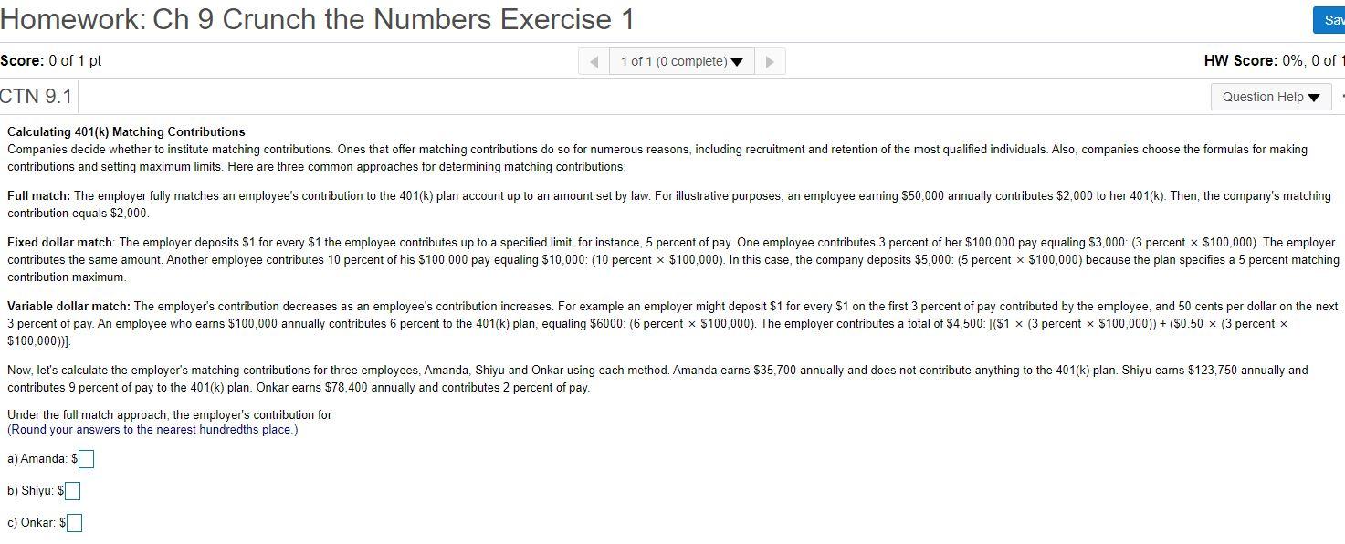 Homework: Ch 9 Crunch the Numbers Exercise 1 Say | Chegg.com