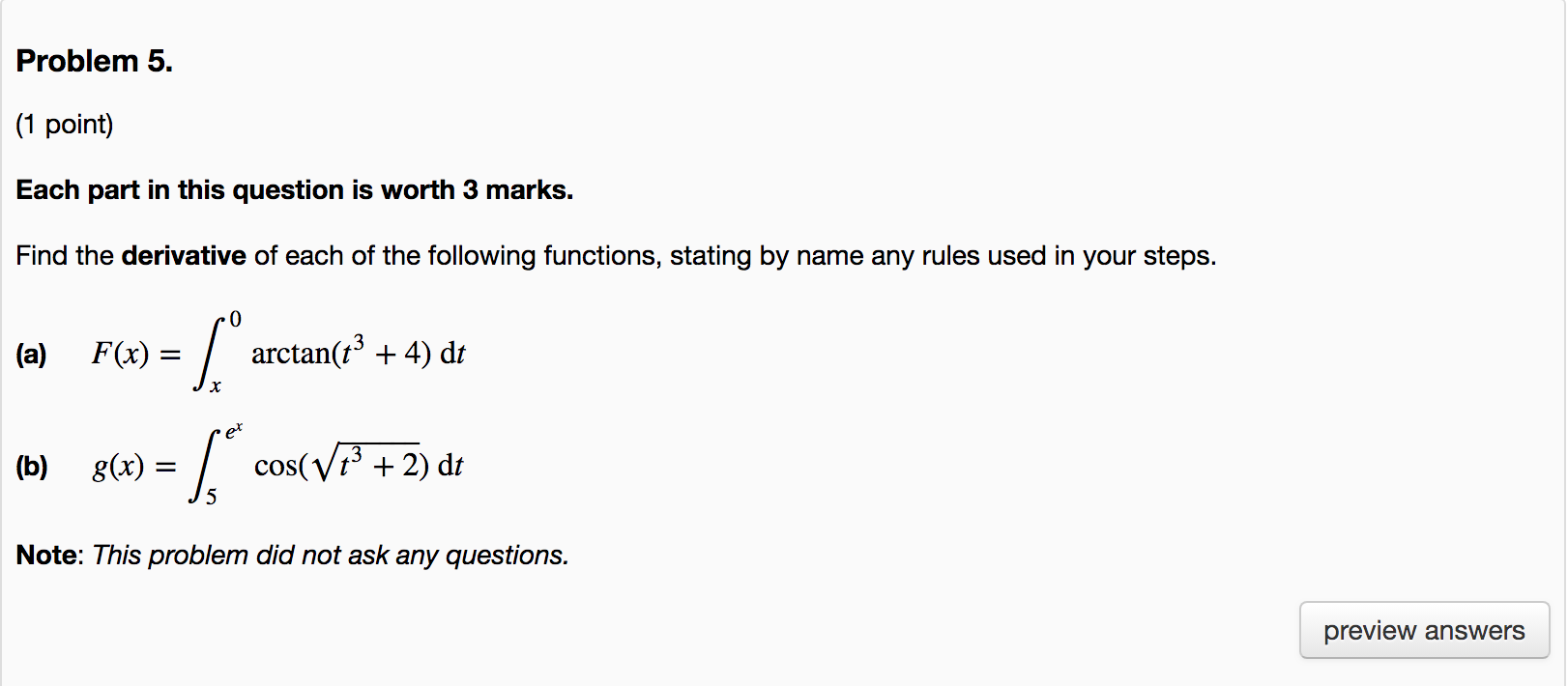 Solved Problem 5. (1 point) Each part in this question is | Chegg.com