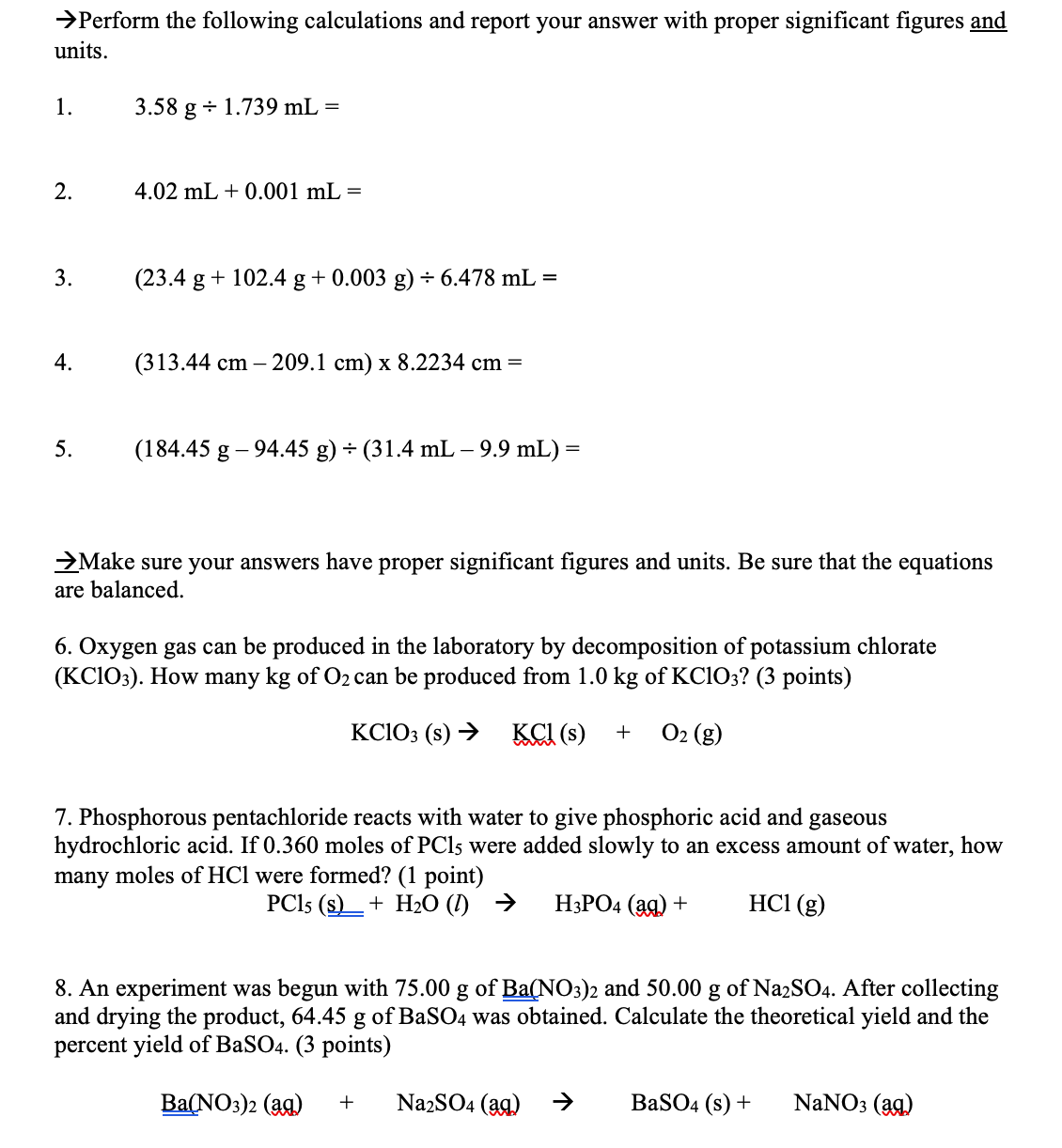 Solved → ﻿Perform the following calculations and report your | Chegg.com