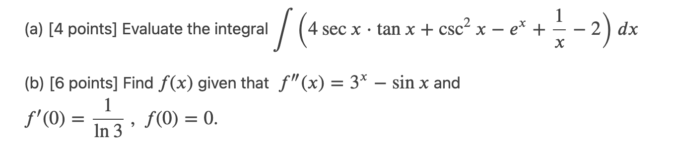 Solved (a) [4 points] Evaluate the integral | Chegg.com