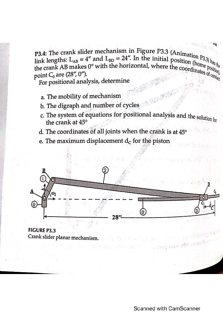 Solved Me P3.4: The crank slider mechanism in Figure P3.3 | Chegg.com