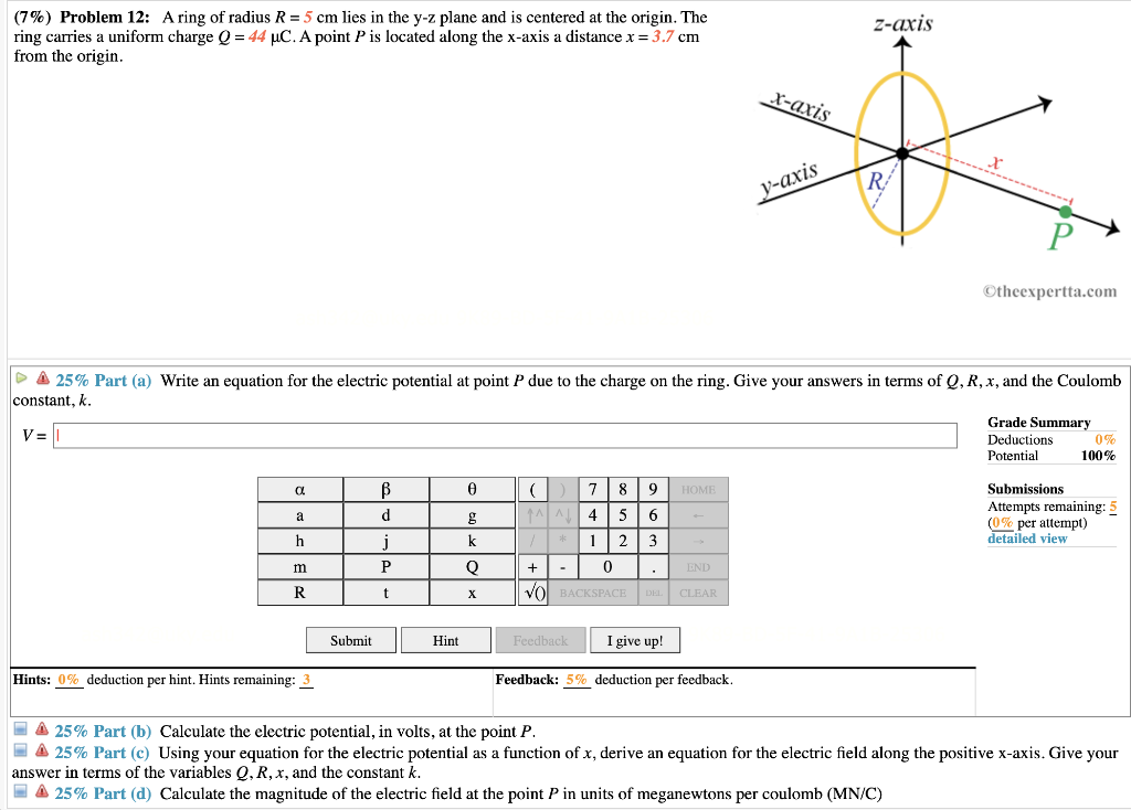 Solved Z Axis 7 Problem 12 A Ring Of Radius R 5 Cm Chegg Com