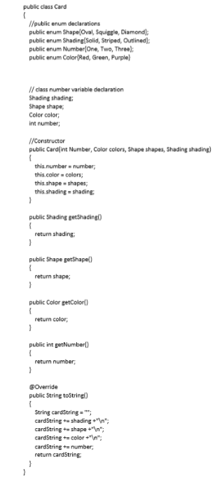 Creating a version of the card game SET in Java, | Chegg.com