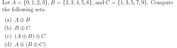 Solved = Let A = {0,1,2,3}, B = {2, 3, 4, 5, 6}, and C = | Chegg.com