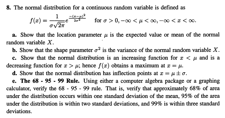 8. The normal distribution for a continuous random | Chegg.com