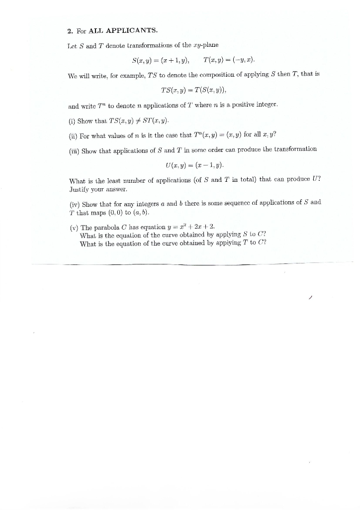 Solved 2 For All Applicants Let S And T Denote Transfor Chegg Com