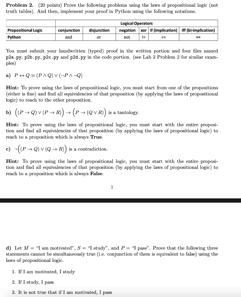 Solved Problem 2. (20 Points) Prove The Following Problems | Chegg.com