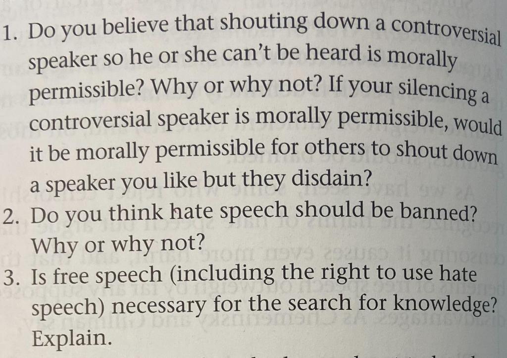 1. Do you believe that shouting down a controversial | Chegg.com