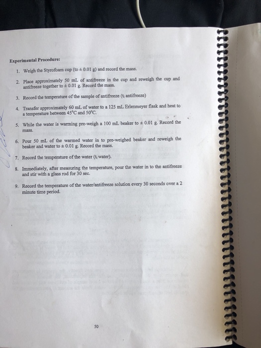 Solved EXPERIMENT9 SPECIFIC HEAT OF ANTIFREEZE Materials
