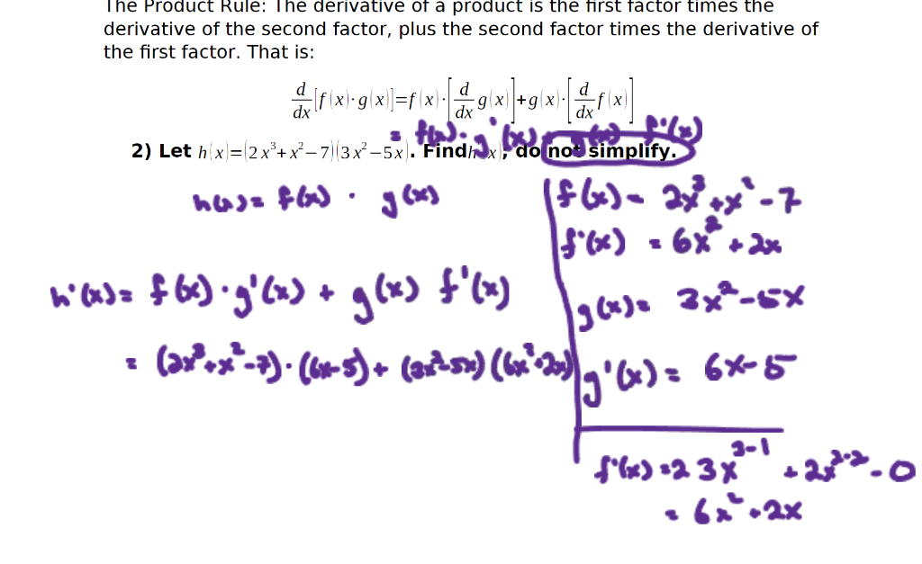 Solved The Product Rule: The derivative of a product is the | Chegg.com