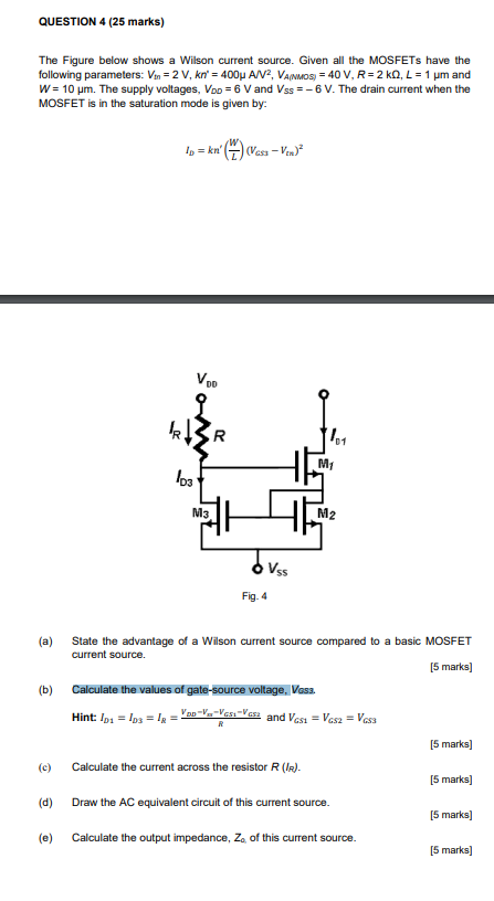 Solved Question 4 (25 Marks) The Figure Below Shows A Wilson 