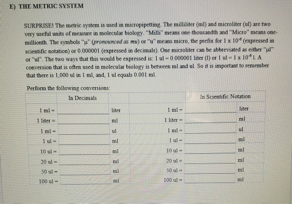 Solved E THE METRIC SYSTEM SURPRISE The Metric System Is Chegg