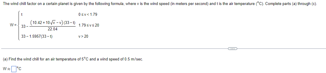 Solved The wind chill factor on a certain planet is given by | Chegg.com