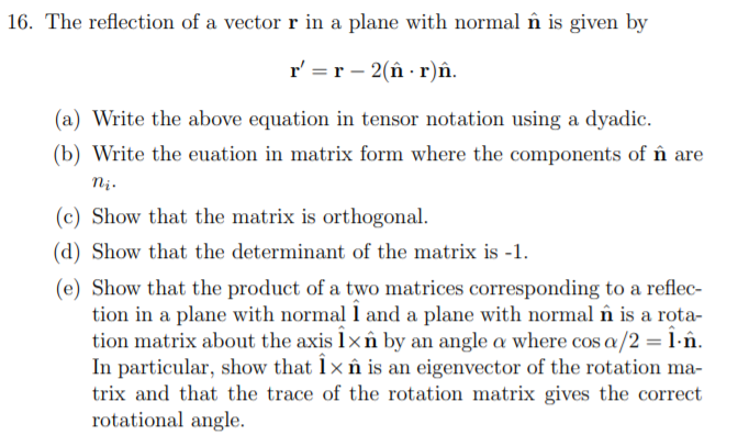 16 The Reflection Of A Vector R In A Plane With Chegg Com