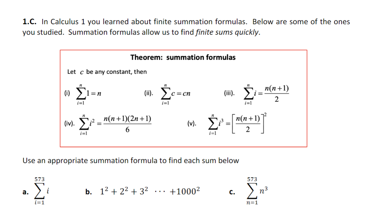 Solved 1.C. ﻿In Calculus 1 ﻿you learned about finite | Chegg.com