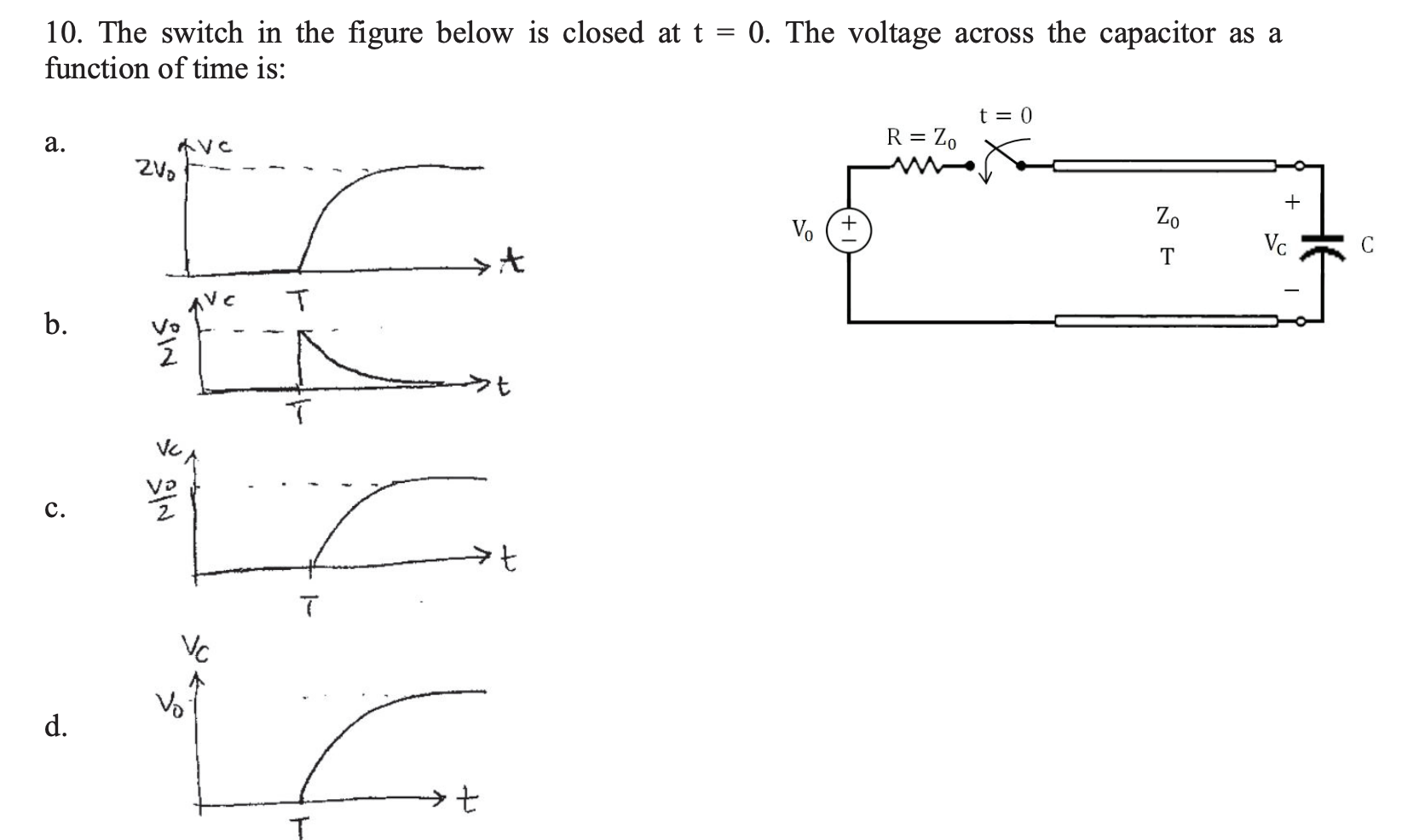 Solved 10. The switch in the figure below is closed at t=0. | Chegg.com