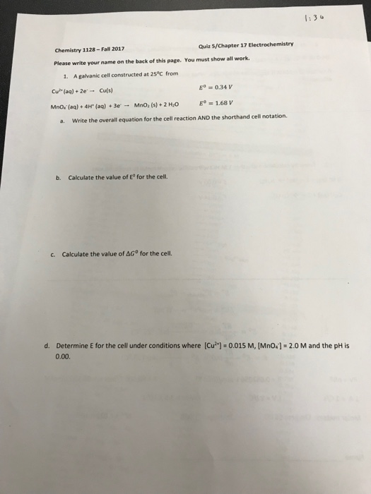 Solved 1:3 Chemistry 1128-Fall 2017 Quiz S/Chapter 17 | Chegg.com