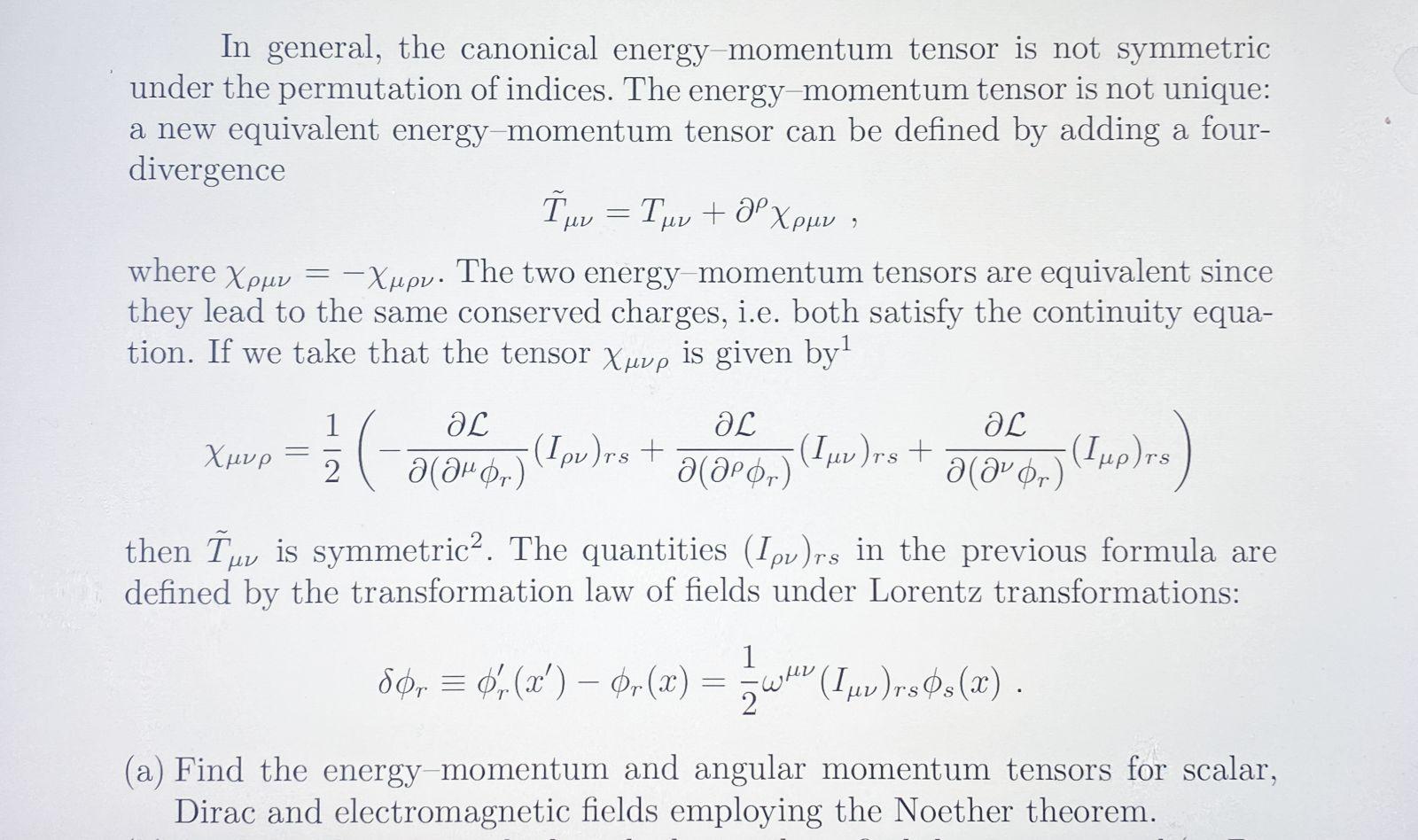 Solved In general, the canonical energy-momentum tensor is | Chegg.com