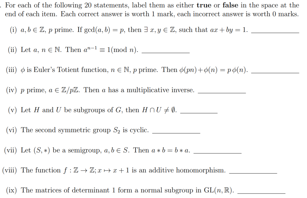 Solved For Each Of The Following Statements Label The Chegg Com