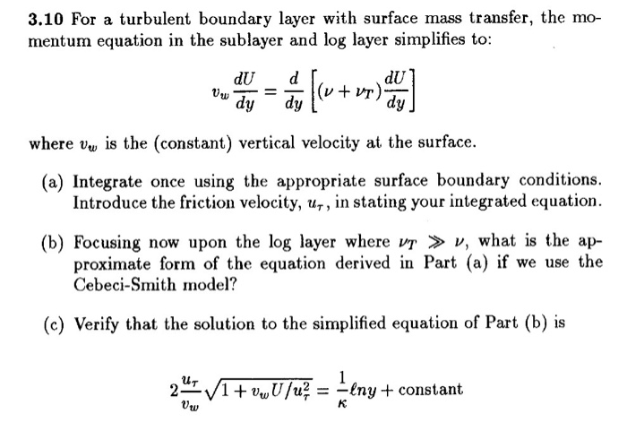 3.10 For a turbulent boundary layer with surface mass | Chegg.com
