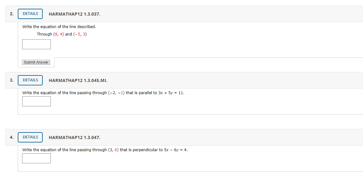 Solved 2. DETAILS HARMATHAP12 1.3.037. Write the equation of | Chegg.com