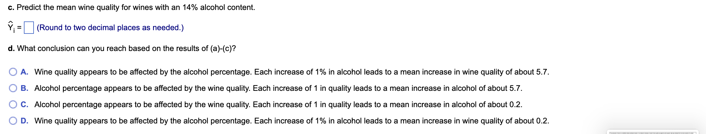 Solved Alcohol Content and Quality Ratingc. Predict the mean | Chegg.com