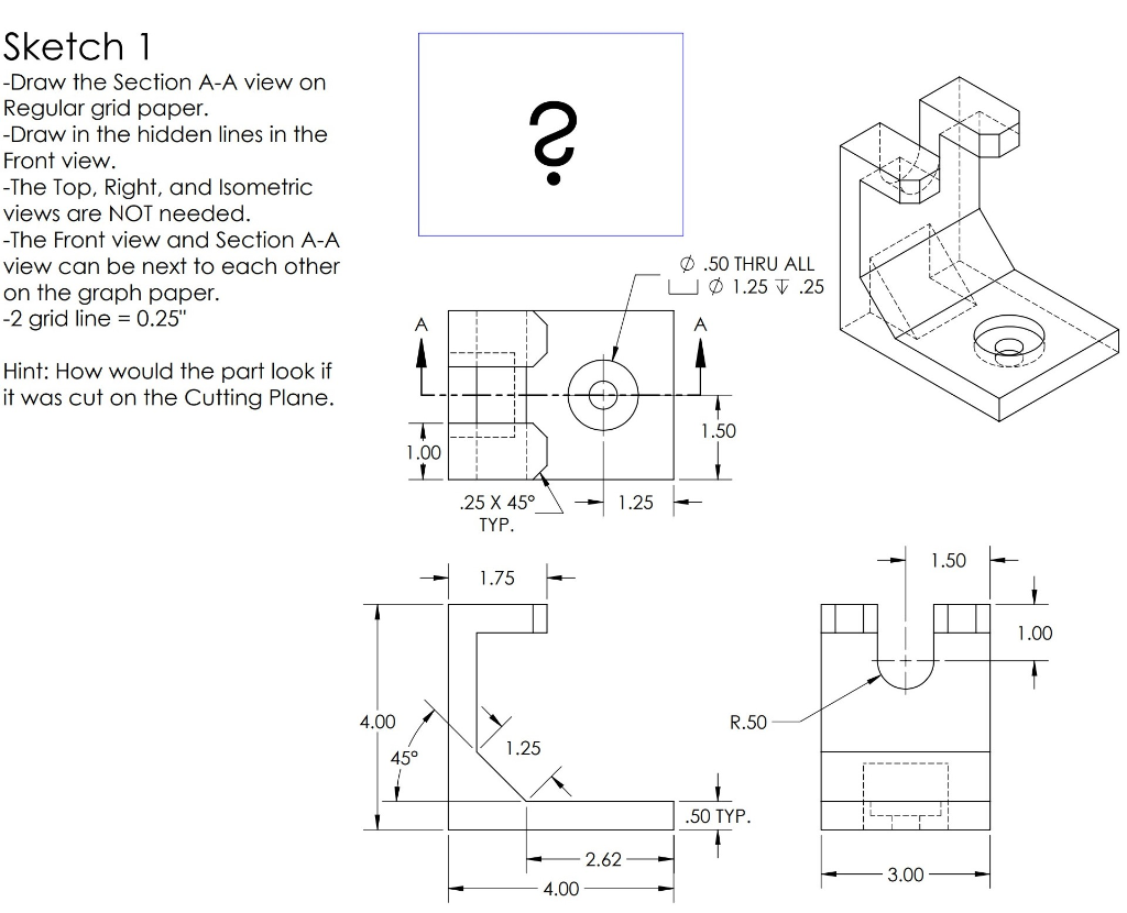 Solved Sketch 1 -Draw the Section A-A view on Regular grid | Chegg.com