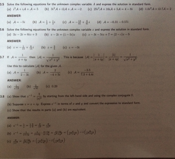 Solved Solve the following equations for the unknown complex | Chegg.com