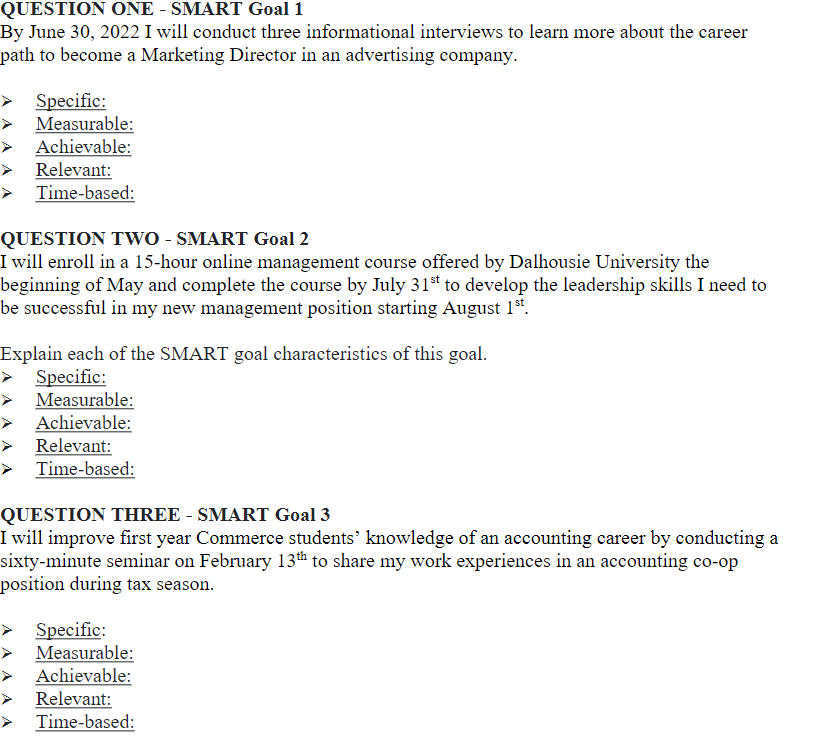 Solved QUESTION ONE - SMART Goal 1 By June 30, 2022 I will | Chegg.com