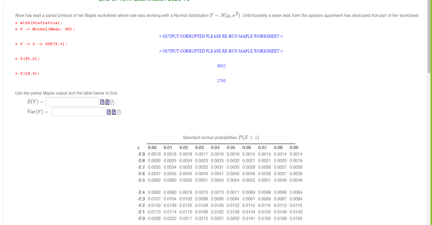 Solved Alice Has Kept A Partial Printout Of Her Maple Wor Chegg Com