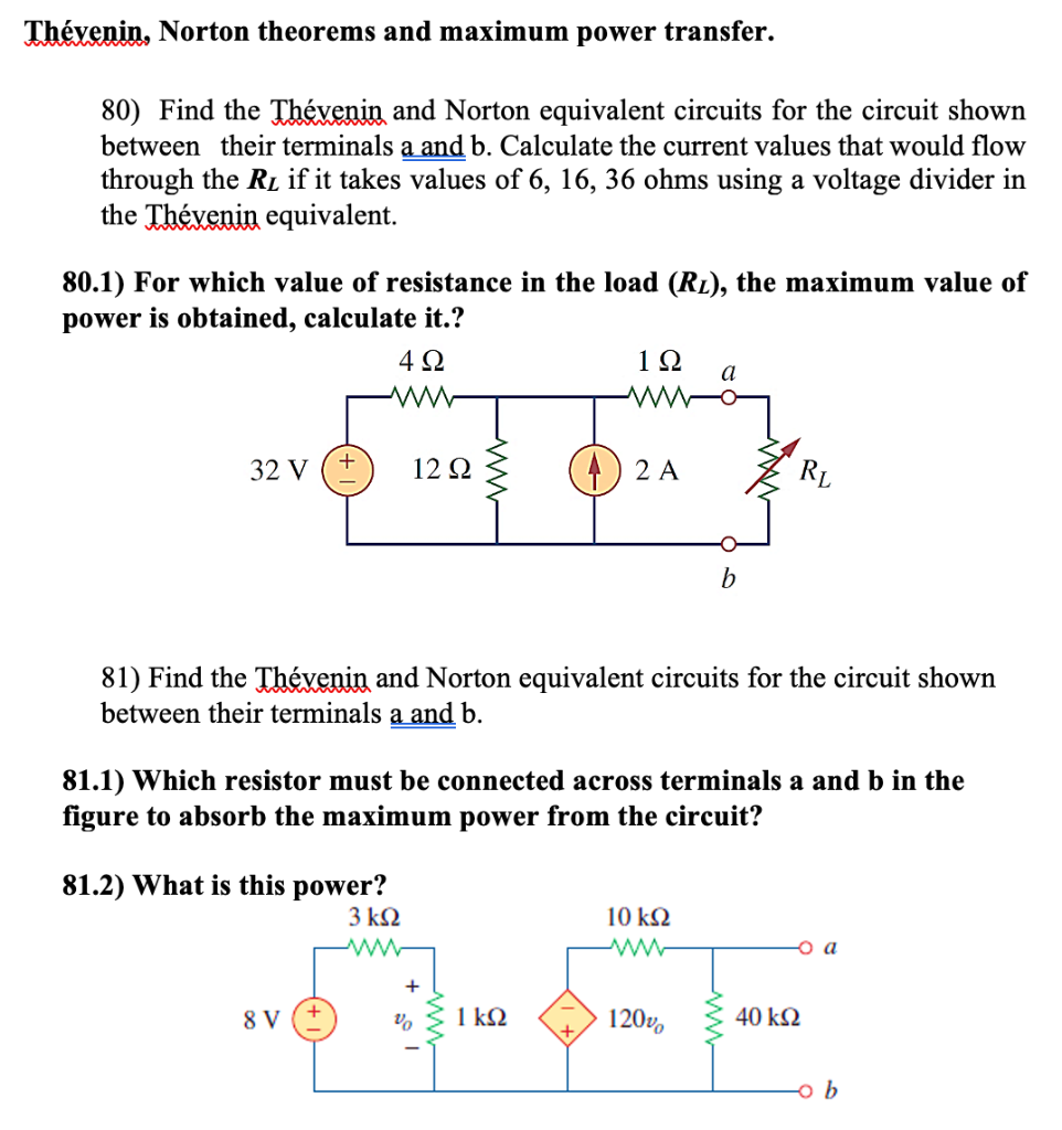 Solved Thévenin, Norton theorems and maximum power transfer. | Chegg.com
