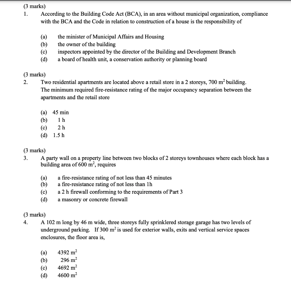 Solved (3 marks) 1. According to the Building Code Act | Chegg.com