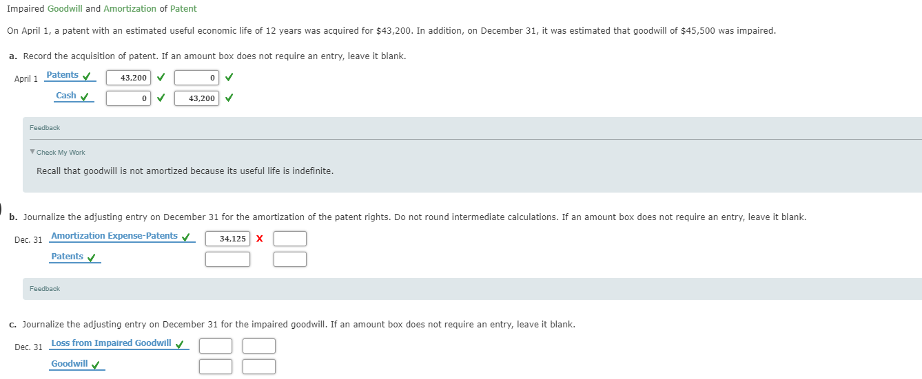 solved-impaired-goodwill-and-amortization-of-patent-on-april-chegg