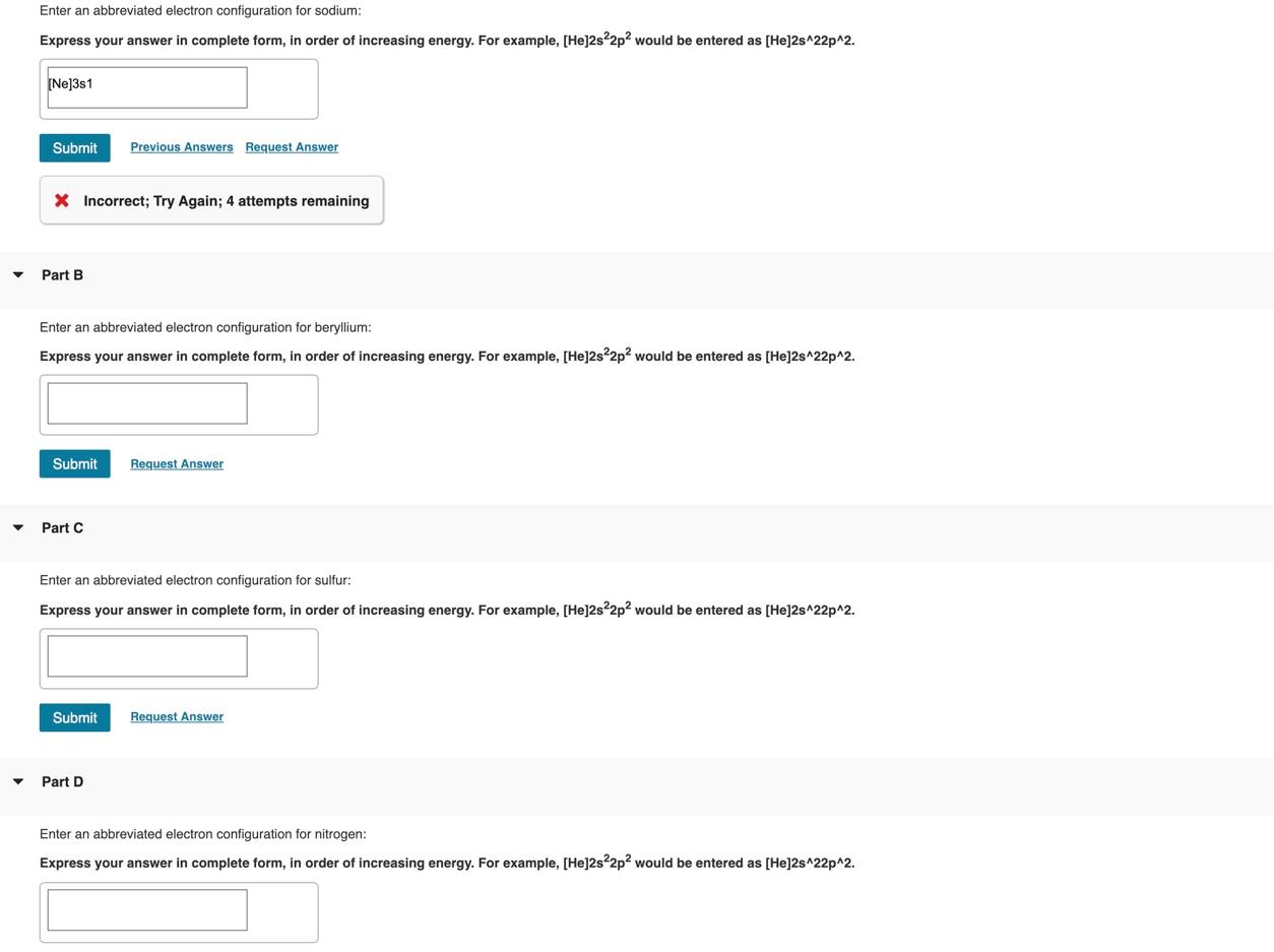 Solved Enter an abbreviated electron configuration for | Chegg.com