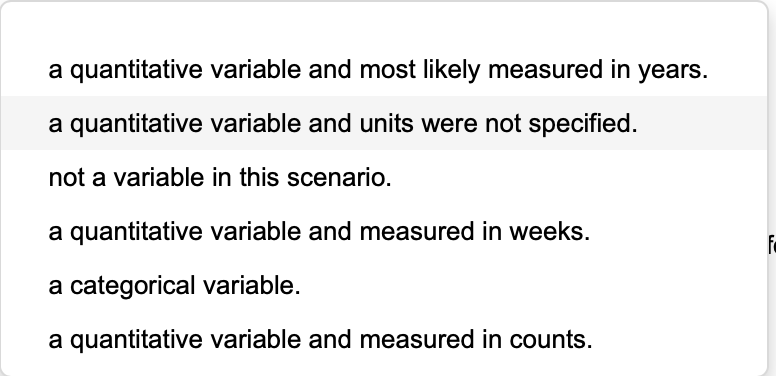 Solved For the following description of data, identify the | Chegg.com