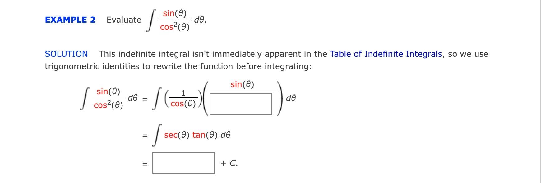 Solved EXAMPLE 2 Evaluate ∫cos2(θ)sin(θ)dθ. SOLUTION This | Chegg.com