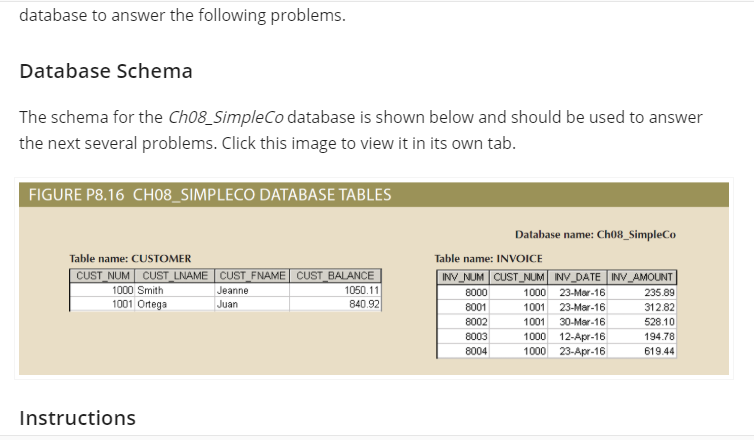 Solved Database To Answer The Following Problems. Database | Chegg.com