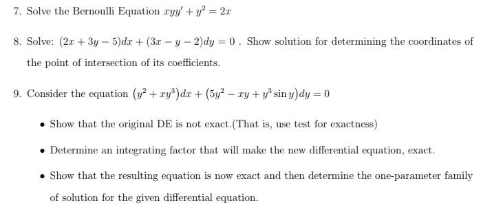 Solved 7 Solve The Bernoulli Equation Ryy Y 2x 8 Chegg Com