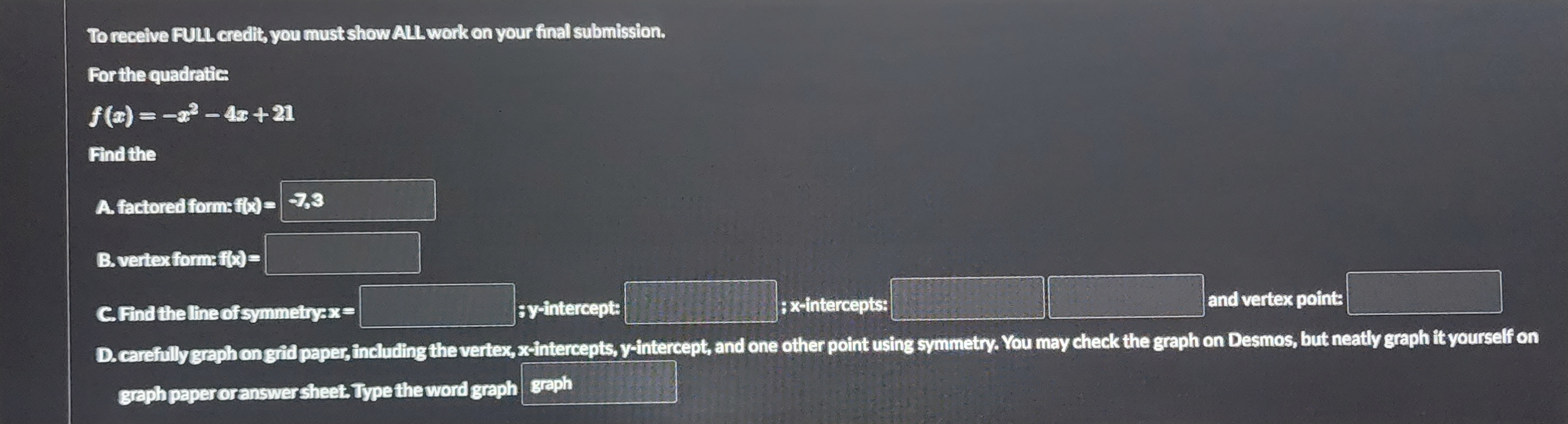 Solved To receive FULL credit, you must show ALL work on | Chegg.com