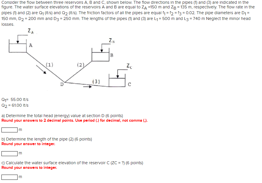 Solved Consider The Flow Between Three Reservoirs A, B And | Chegg.com