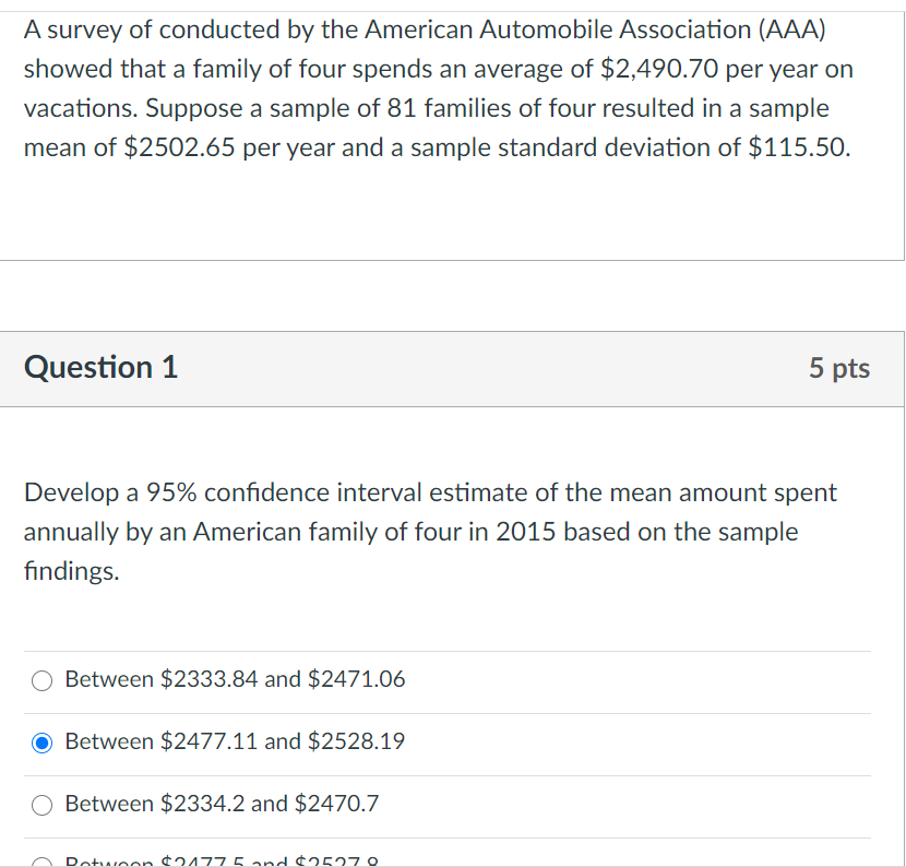 Solved A survey of conducted by the American Automobile | Chegg.com
