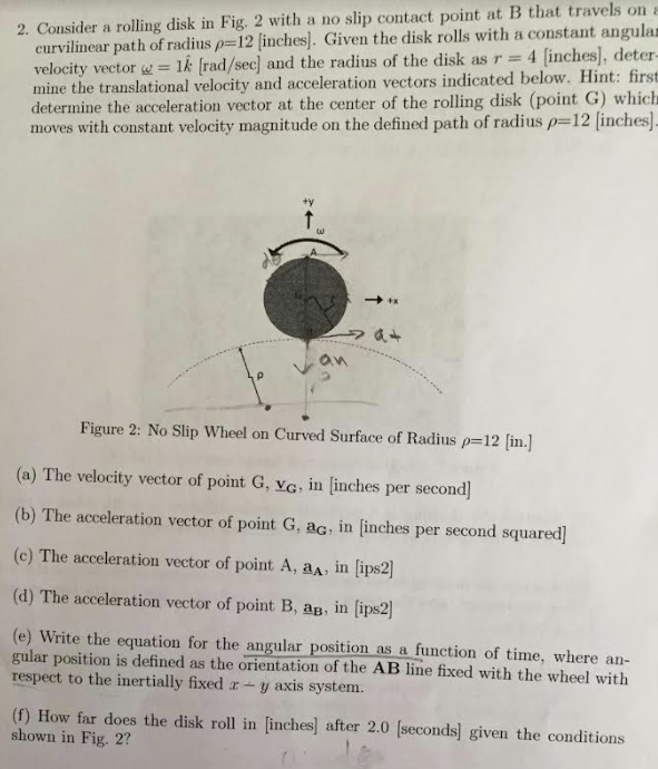 Solved 2. Consider a rolling disk in Fig. 2 with a no slip | Chegg.com