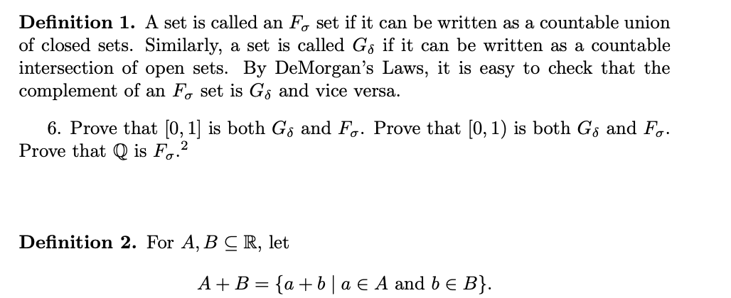 Definition 1. A set is called an F set if it can be Chegg