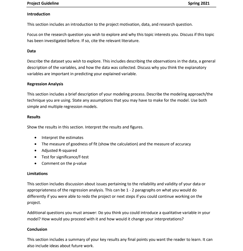 Project Guideline Spring 2021 Introduction This | Chegg.com