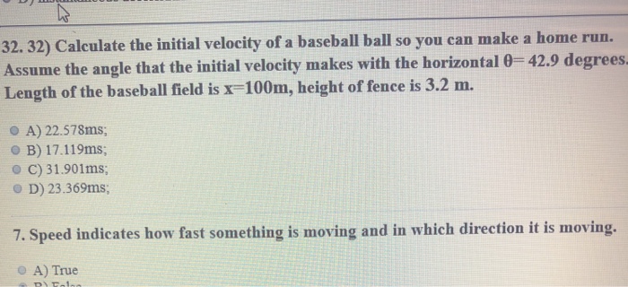 Solved Calculate the initial velocity of a baseball ball so | Chegg.com